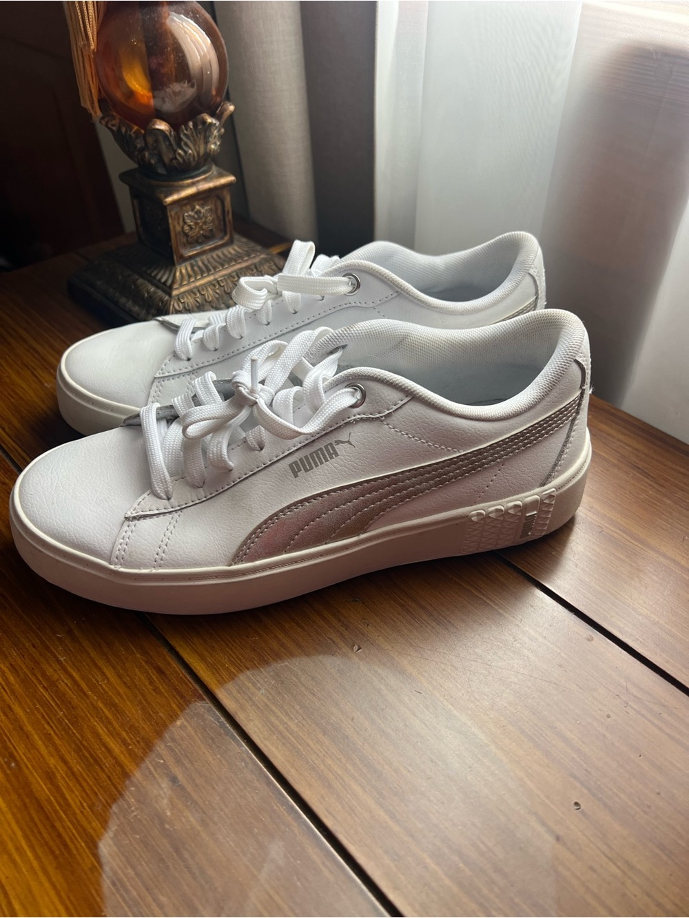 Puma Women's White Sneakers with Metallic Gold Formstrip
